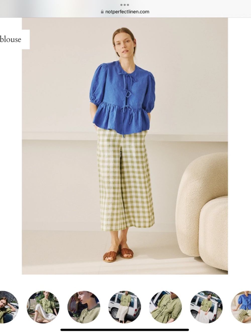 notPerfectLinen Melina Bow-tie Linen Blouse, Indigo, M - Picture 2 of 5